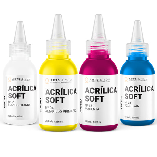 Pack de 4 Colores Primarios 120ml Pintura Acrílica Soft Studio