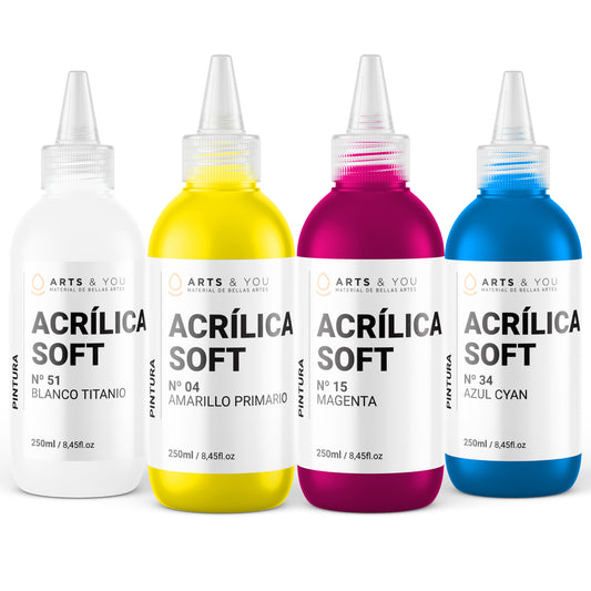 Pack de 4 Colores Primarios 250ml Pintura Acrílica Soft Studio Arts & You