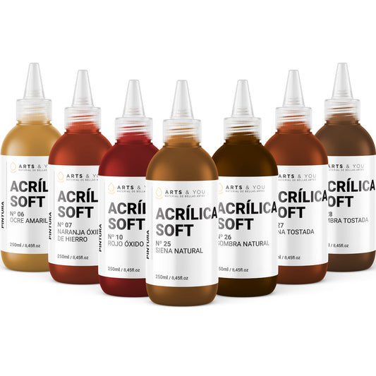 Pack de 7 Colores Tierra 250ml Pintura Acrílica Soft Studio Arts & You